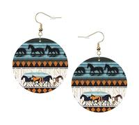 YzgWjBhd Horse Stripes Pattern Earrings for Women Girls, Stylish Round Leather Dangle with Silver Hook, Ideal Drop Earrings Gift for Woman