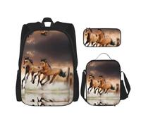 YzgWjBhd Horses Backpack Lunch Bag Set | Printed Backpack Lunch Bag And Pouch Set For Workdays, Commuting, Weekend Trips, Gym Visits, And Daily Organisation