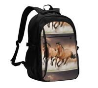 YzgWjBhd Horses Usb Laptop Travel Backpack | Printed Usb Backpack For Laptop Carry, Work Commutes, Weekend Travel, College-Age Users, Camping, And Daily Trips