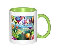 YzgWjBhd Hot Air Balloons Print Ceramic Coffee Mug with Handle, Funny Cylindrical Coffee Cup for Coffee, Tea, Cappuccino, Cocoa (Green)
