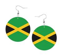 YzgWjBhd Jamaica Flag Earrings for Women Girls, Stylish Round Leather Dangle with Silver Hook, Ideal Drop Earrings Gift for Woman