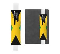 YzgWjBhd Jamaica Flag Print Leather Bookmark, Adjustable Pencil Sleeve Case Pouch, Elastic Band Pen Pouch for Journals, Notebooks, Planners, Hold 2-3 Pens, Fits 20cm to 25cm