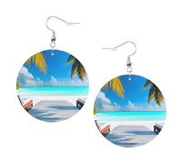 YzgWjBhd Maldives Holidays Earrings for Women Girls, Stylish Round Leather Dangle with Silver Hook, Ideal Drop Earrings Gift for Woman