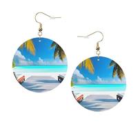 YzgWjBhd Maldives Holidays Earrings for Women Girls, Stylish Round Leather Dangle with Silver Hook, Ideal Drop Earrings Gift for Woman