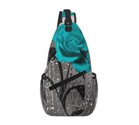 YzgWjBhd Men's Sling Bag, Waterproof Printed Teal Gray Rose Flower Chest Shoulder Bag for Work and Daily Use, Crossbody Backpack for Travel