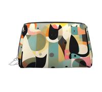 YzgWjBhd Mid-Century Modern Art Cat Printed Makeup Bag for Women, Funny Waterproof Cosmetic Bags for Home Travel Office, Leather Zipper Pouch Bag, Silver, One Size