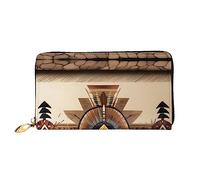 YzgWjBhd Native American Print Leather Wallet for Men, Slim Bifold with Full-Print Design, Secure Zipper Closure, RFID Blocking