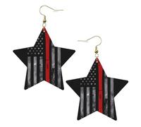 YzgWjBhd Pentagram Dangle Earrings for Women, Firefighter Axe Red Line Flag Printed Funny Pentacle Leather Earrings