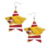 YzgWjBhd Pentagram Dangle Earrings for Women, Spain Flag Printed Funny Pentacle Leather Earrings