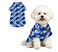 YzgWjBhd Pet Hawaiian Shirt with Collar for Holidays and Photos | Indigo Wave Lattice Patterned Dog Camp Shirt For Seaside Parties, Weekend Trips, Shopping, And Summer Keepsake Photos