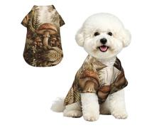 YzgWjBhd Pet Hawaiian Shirt with Collar for Holidays and Photos | Mushroom Fern Grove Patterned Dog Camp Shirt For Seaside Parties, Weekend Trips, Shopping, And Summer Keepsake Photos