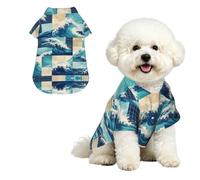 YzgWjBhd Pet Hawaiian Shirt with Collar for Holidays and Photos | Ocean Wave Grid Patterned Dog Camp Shirt For Seaside Parties, Weekend Trips, Shopping, And Summer Keepsake Photos