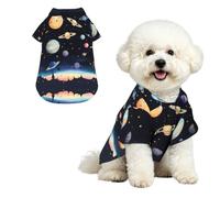 YzgWjBhd Pet Hawaiian Shirt with Collar for Holidays and Photos | Saturn Jupiter Earth Patterned Dog Camp Shirt For Seaside Parties, Weekend Trips, Shopping, And Summer Keepsake Photos
