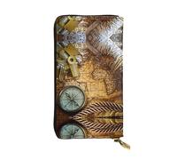YzgWjBhd Printed Wallet for Women, Compass and Old World Map Large Credit Card Holder Wallets, Cute Multi Pocket Long Purse