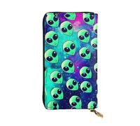 YzgWjBhd Printed Wallet for Women, Green alien Large Credit Card Holder Wallets, Cute Multi Pocket Long Purse