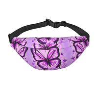 YzgWjBhd Purple Butterfly Print Large Crossbody Fanny Pack, Cute Waterproof Waist Pack Belt Bag for Men, Women, Stylish Running Accessory