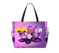 YzgWjBhd Purple Lotus Beach Tote with Stylish Print | Print Pool Bag for Water Adventures | Carry-On Bag