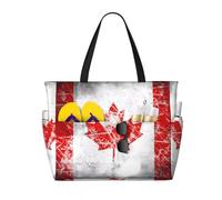 YzgWjBhd Retro Canada Flag Beach Tote with Stylish Print | Print Pool Bag for Water Adventures | Carry-On Bag