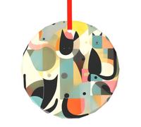 YzgWjBhd Round Glass Christmas Tree Decoration with Red Ribbon, 7.8cm Dia | Art Cat Hanging Ornament for Festive Trees, Seasonal Home Displays, Family Occasions, and Keepsake Presents