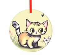 YzgWjBhd Round Glass Christmas Tree Decoration with Red Ribbon, 7.8cm Dia | Cat and Butterfly Hanging Ornament for Festive Trees, Seasonal Home Displays, Family Occasions, and Keepsake Presents