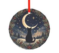YzgWjBhd Round Glass Christmas Tree Decoration with Red Ribbon, 7.8cm Dia | Cat Moon Ornament Hanging Ornament for Festive Trees, Seasonal Home Displays, Family Occasions, and Keepsake Presents