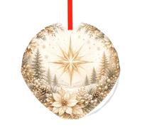 YzgWjBhd Round Glass Christmas Tree Decoration with Red Ribbon, 7.8cm Dia | Champagne Star Heart Hanging Ornament for Festive Trees, Seasonal Home Displays, Family Occasions, and Keepsake Presents