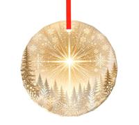YzgWjBhd Round Glass Christmas Tree Decoration with Red Ribbon, 7.8cm Dia | Champagne Starburst Hanging Ornament for Festive Trees, Seasonal Home Displays, Family Occasions, and Keepsake Presents