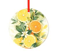 YzgWjBhd Round Glass Christmas Tree Decoration with Red Ribbon, 7.8cm Dia | Citrus Leaf Cascade Hanging Ornament for Festive Trees, Seasonal Home Displays, Family Occasions, and Keepsake Presents
