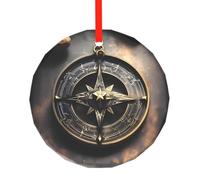 YzgWjBhd Round Glass Christmas Tree Decoration with Red Ribbon, 7.8cm Dia | Compass Hanging Ornament for Festive Trees, Seasonal Home Displays, Family Occasions, and Keepsake Presents