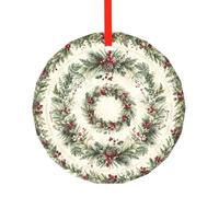 YzgWjBhd Round Glass Christmas Tree Decoration with Red Ribbon, 7.8cm Dia | Cranberry Pine Dining Hanging Ornament for Festive Trees, Seasonal Home Displays, Family Occasions, and Keepsake Presents