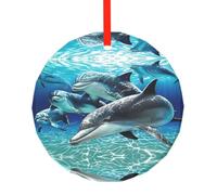 YzgWjBhd Round Glass Christmas Tree Decoration with Red Ribbon, 7.8cm Dia | Dolphins Hanging Ornament for Festive Trees, Seasonal Home Displays, Family Occasions, and Keepsake Presents