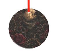 YzgWjBhd Round Glass Christmas Tree Decoration with Red Ribbon, 7.8cm Dia | Gothic Rose Hanging Ornament for Festive Trees, Seasonal Home Displays, Family Occasions, and Keepsake Presents