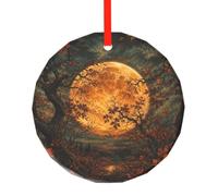 YzgWjBhd Round Glass Christmas Tree Decoration with Red Ribbon, 7.8cm Dia | Harvest Moon Hanging Ornament for Festive Trees, Seasonal Home Displays, Family Occasions, and Keepsake Presents