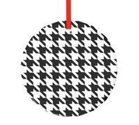 YzgWjBhd Round Glass Christmas Tree Decoration with Red Ribbon, 7.8cm Dia | Houndstooth Black Hanging Ornament for Festive Trees, Seasonal Home Displays, Family Occasions, and Keepsake Presents