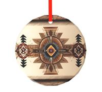 YzgWjBhd Round Glass Christmas Tree Decoration with Red Ribbon, 7.8cm Dia | Native American Painting Hanging Ornament for Festive Trees, Seasonal Home Displays, Family Occasions, and Keepsake Presents