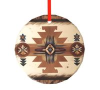 YzgWjBhd Round Glass Christmas Tree Decoration with Red Ribbon, 7.8cm Dia | Native American Patterns Hanging Ornament for Festive Trees, Seasonal Home Displays, Family Occasions, and Keepsake Presents