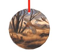 YzgWjBhd Round Glass Christmas Tree Decoration with Red Ribbon, 7.8cm Dia | Pheasant Hunting Hanging Ornament for Festive Trees, Seasonal Home Displays, Family Occasions, and Keepsake Presents