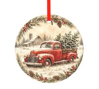 YzgWjBhd Round Glass Christmas Tree Decoration with Red Ribbon, 7.8cm Dia | Pinecone Lace Hanging Ornament for Festive Trees, Seasonal Home Displays, Family Occasions, and Keepsake Presents