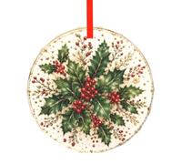 YzgWjBhd Round Glass Christmas Tree Decoration with Red Ribbon, 7.8cm Dia | Pinecone Lace Hanging Ornament for Festive Trees, Seasonal Home Displays, Family Occasions, and Keepsake Presents
