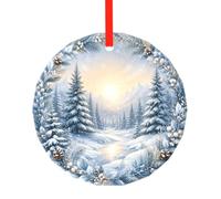 YzgWjBhd Round Glass Christmas Tree Decoration with Red Ribbon, 7.8cm Dia | Snow Globe Forest Hanging Ornament for Festive Trees, Seasonal Home Displays, Family Occasions, and Keepsake Presents