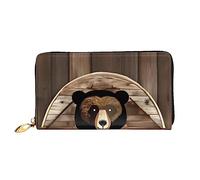 YzgWjBhd Rustic Lodge Bear Print Leather Wallet for Men, Slim Bifold with Full-Print Design, Secure Zipper Closure, RFID Blocking, Black, One Size