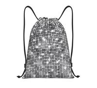 YzgWjBhd Silver Sequin Sparkle Pattern Printed Drawstring Bags Waterproof Gym Bag with Personalized Design Draw String Bags, Black, M