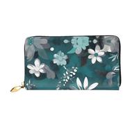 YzgWjBhd Teal Grey and White Floral Print Leather Wallet for Men, Slim Bifold with Full-Print Design, Secure Zipper Closure, RFID Blocking, Black, One Size