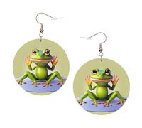 YzgWjBhd The funny frog doing yoga Earrings for Women Girls, Stylish Round Leather Dangle with Silver Hook, Ideal Drop Earrings Gift for Woman