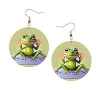 YzgWjBhd The funny frog doing yoga Earrings for Women Girls, Stylish Round Leather Dangle with Silver Hook, Ideal Drop Earrings Gift for Woman