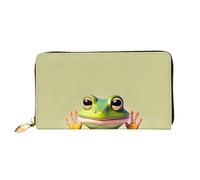 YzgWjBhd The funny frog doing yoga Print Leather Wallet for Men, Slim Bifold with Full-Print Design, Secure Zipper Closure, RFID Blocking, Black, One Size
