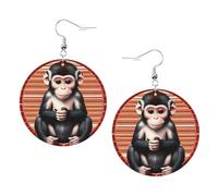 YzgWjBhd The silent monkey Earrings for Women Girls, Stylish Round Leather Dangle with Silver Hook, Ideal Drop Earrings Gift for Woman