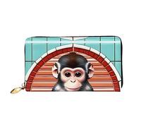 YzgWjBhd The Silent Monkey Print Leather Wallet for Men, Slim Bifold with Full-Print Design, Secure Zipper Closure, RFID Blocking