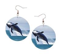 YzgWjBhd Whales at sea Earrings for Women Girls, Stylish Round Leather Dangle with Silver Hook, Ideal Drop Earrings Gift for Woman