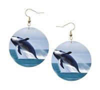 YzgWjBhd Whales at sea Earrings for Women Girls, Stylish Round Leather Dangle with Silver Hook, Ideal Drop Earrings Gift for Woman